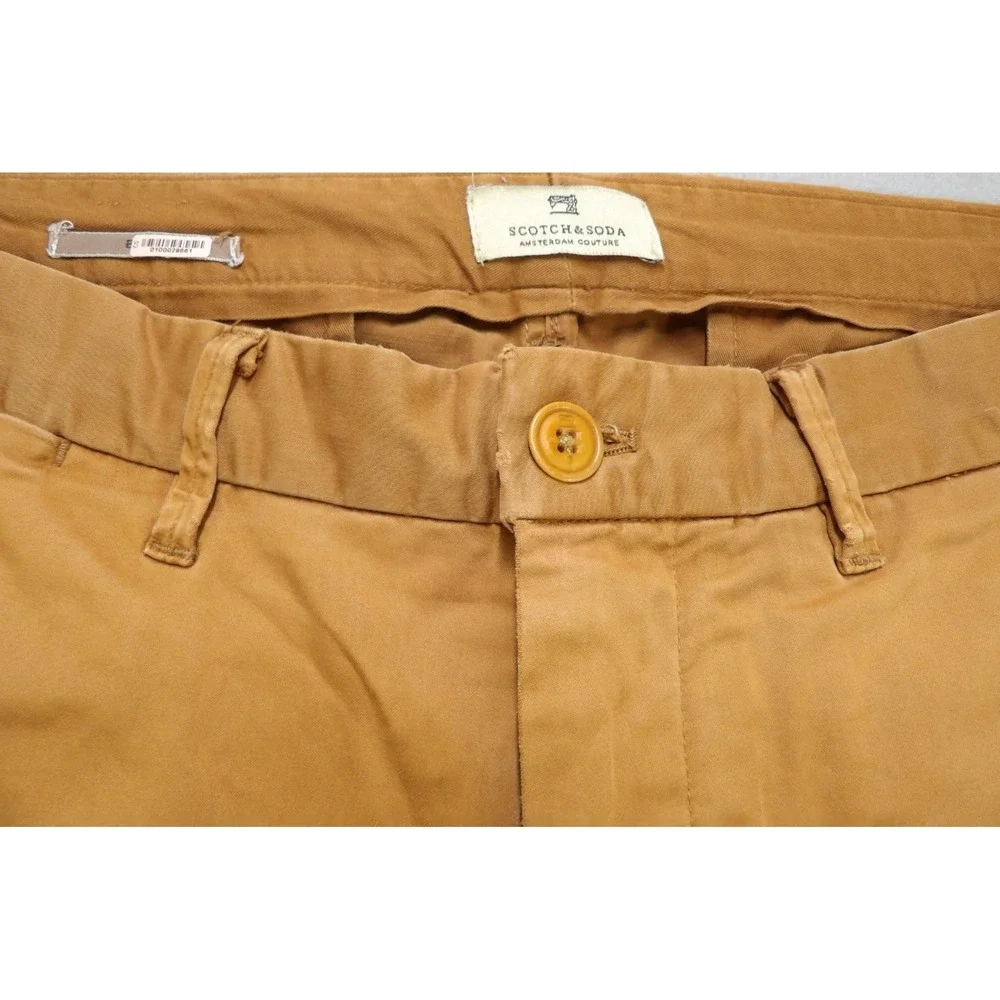 Scotch & Soda Mott Chino Pants Men 32x32 Cotton Stretch Slim Brown Khaki Trouser
